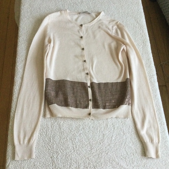 Ann Taylor LOFT Cream Sequined Cardigan Sweater Linen/Cotton Blend - Sz Small - Picture 4 of 10